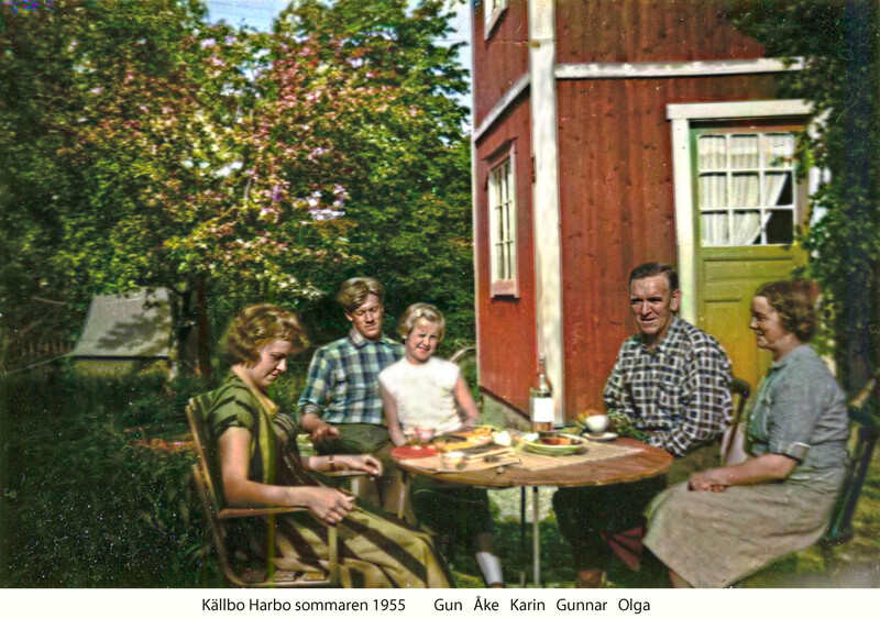 Kaffepaus i Källbo, Gun Åke Karin Gunnar och Olga.